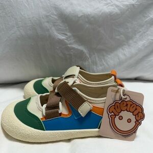 Kids Cream Sneakers with Green, Blue & Orange Accents